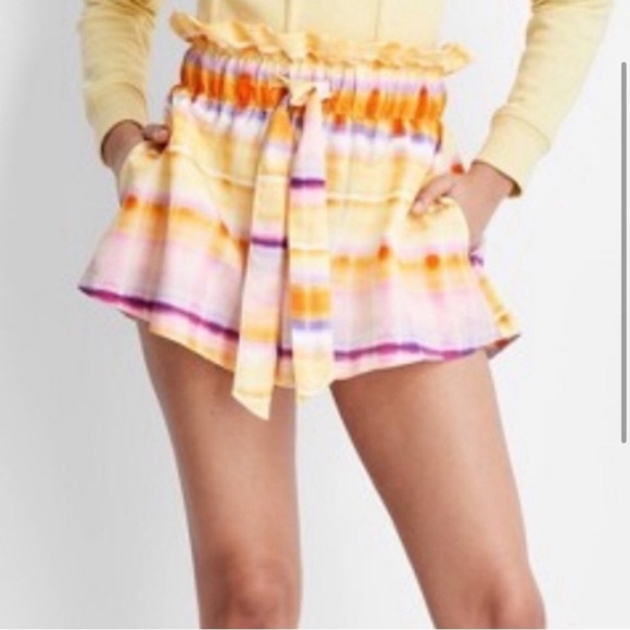 Future Collective Pastel Stripe Tie-Waist Paperbag Shorts - Picture 1 of 7